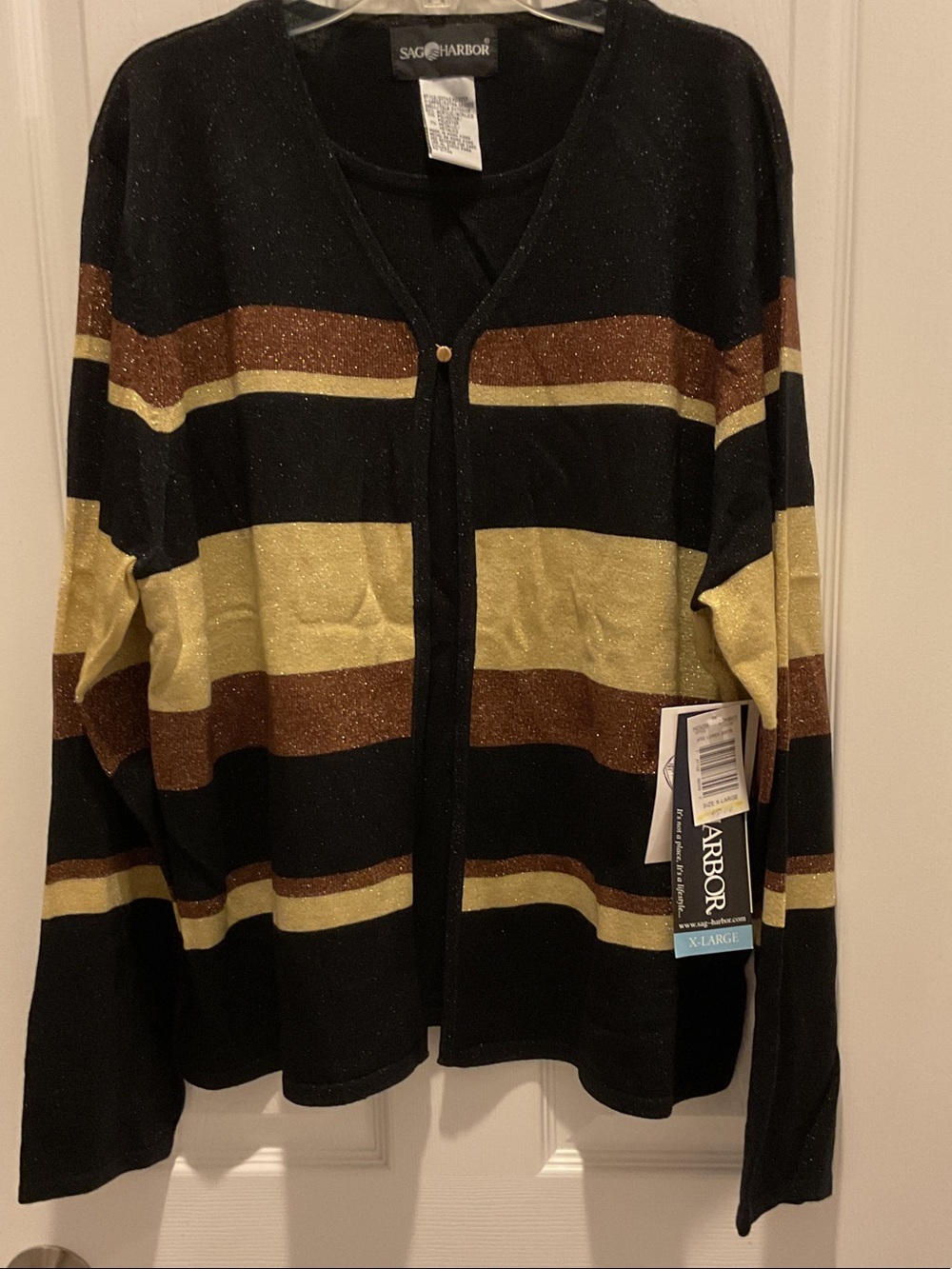 Sag Harbor Men's Black, Gold & Brown Striped Cardigan
